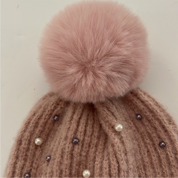 Vince Camuto Pink Beanie with Pom-Pom and Beads - Picture 6 of 9